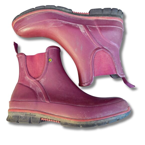 BOGS Amanda Slip-On Rain Boots Women’s 10 Burgundy Waterproof Rubber Ankle Boot - Picture 5 of 14